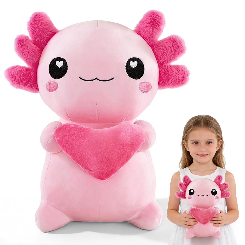 Axolotl Plüschtier Kuscheltier Stofftier, 30cm Kawaii Axolotl Plüsch mit Herz, Salamander Plüschtier