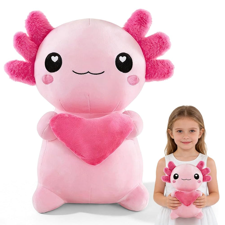 Axolotl Plüschtier Kuscheltier Stofftier, 30cm Kawaii Axolotl Plüsch mit Herz, Salamander Plüschtier