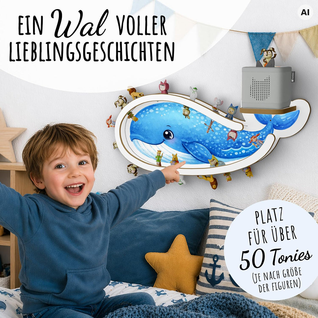Holzura Wal Tonie Regal für Toniebox 2 – magnetisches Wandregal ohne Personalisierung für über 50 To