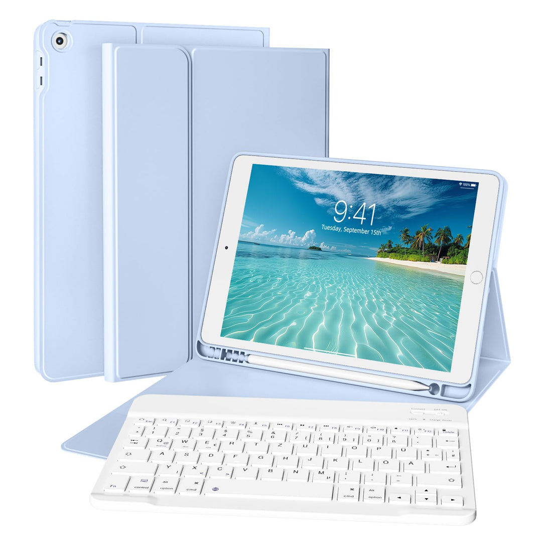 Tastatur Hülle für iPad 9./ 8./ 7. Generation (2021/2020/2019) mit Stifthalter, Soft TPU Schutzhülle