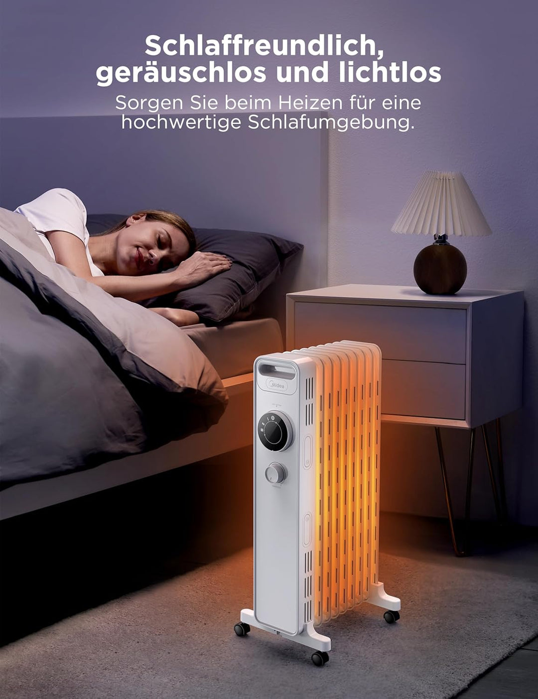 Midea NY2009-22M Ölradiator 2000W Energiesparend Leise, Elektroheizung mit 9 Rippen, Thermostat,3 He