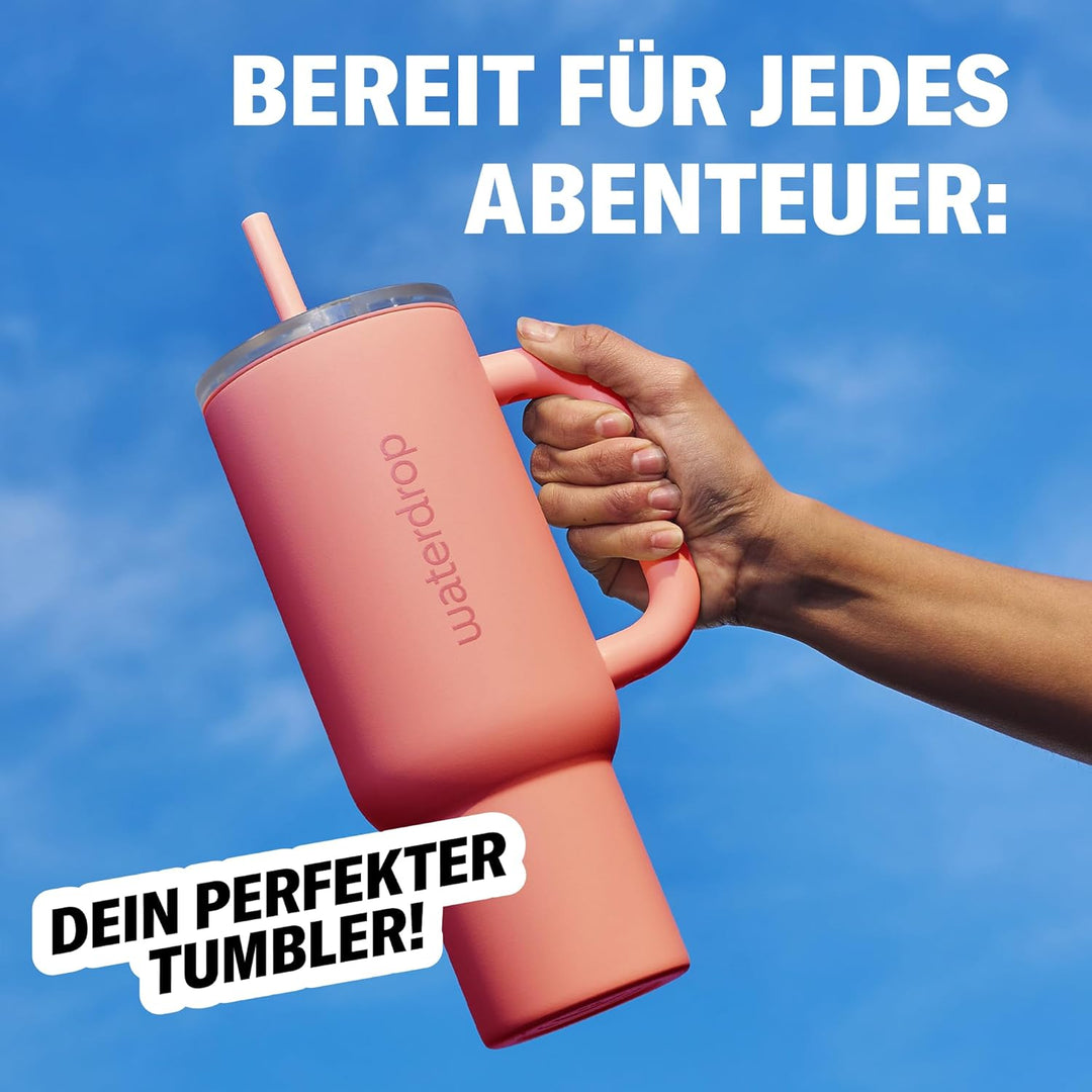 waterdrop® Thermobecher mit Strohhalm 1,1L – Auslaufsichere, robuste Trinkflasche mit aufklappbarem