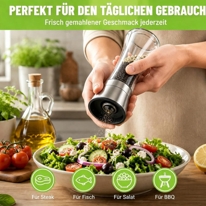 Elf-Family Salz und Pfeffermühle 2er Set, Pfeffermühle und Salzmühle mit Keramikmahlwerk, Stufenlos