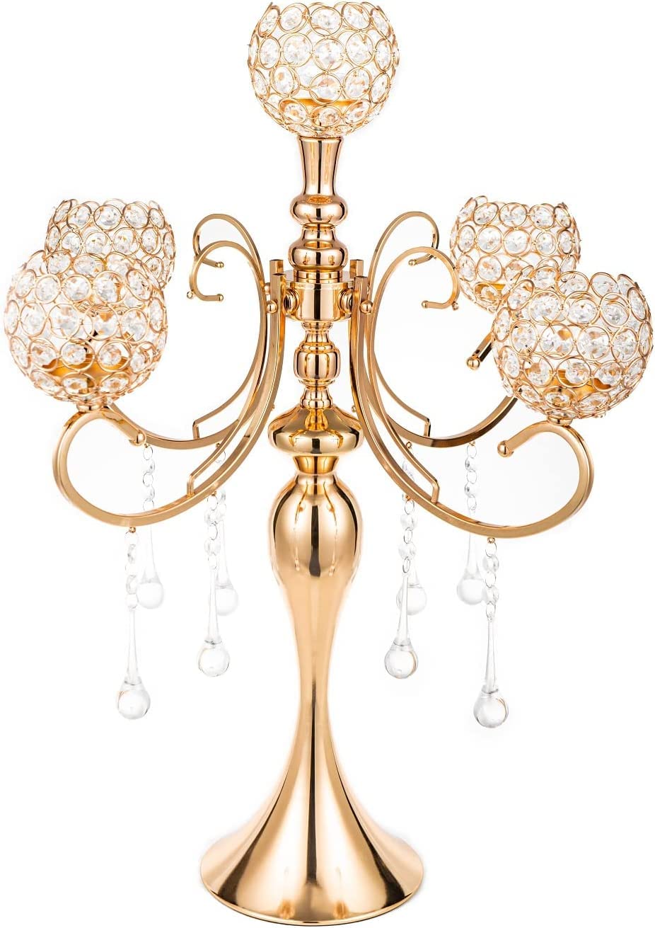 Kerzenhalter mit 5 Armen, goldfarben, 65 cm hoch, für Tischdekoration, elegantes Design, Hochzeitsge