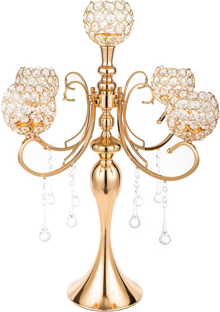 Kerzenhalter mit 5 Armen, goldfarben, 65 cm hoch, für Tischdekoration, elegantes Design, Hochzeitsge