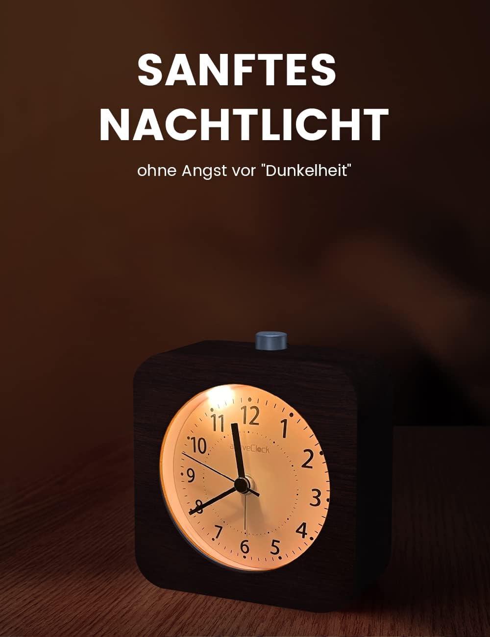 aboveClock Wecker Analog Ohne Ticken, Wecker Holz mit Snooze, Nachttisch Retro Wecker mit Nachtlicht
