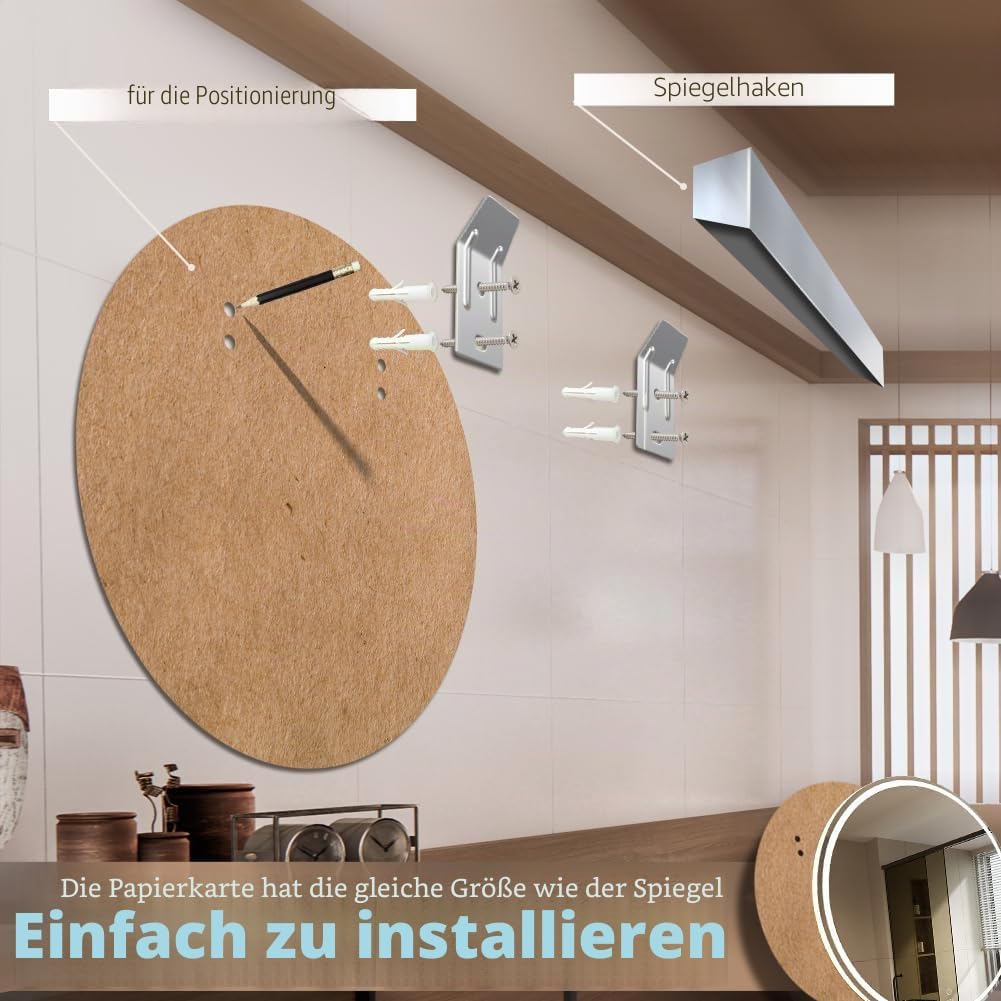 KWW 70 cm LED Runder Badezimmer Eitelkeitsspiegel, Farbtemperatur Einstellbar, Anti-Nebel Dimmbare L