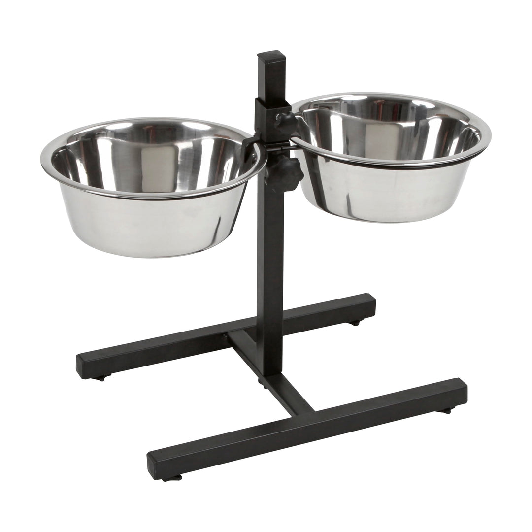 Kerbl Futterbar inklusive Edelstahlnäpfe, Stufenlos Verstellbarer Hunde Fressnapf, 2 x 2800 ml, Höhe