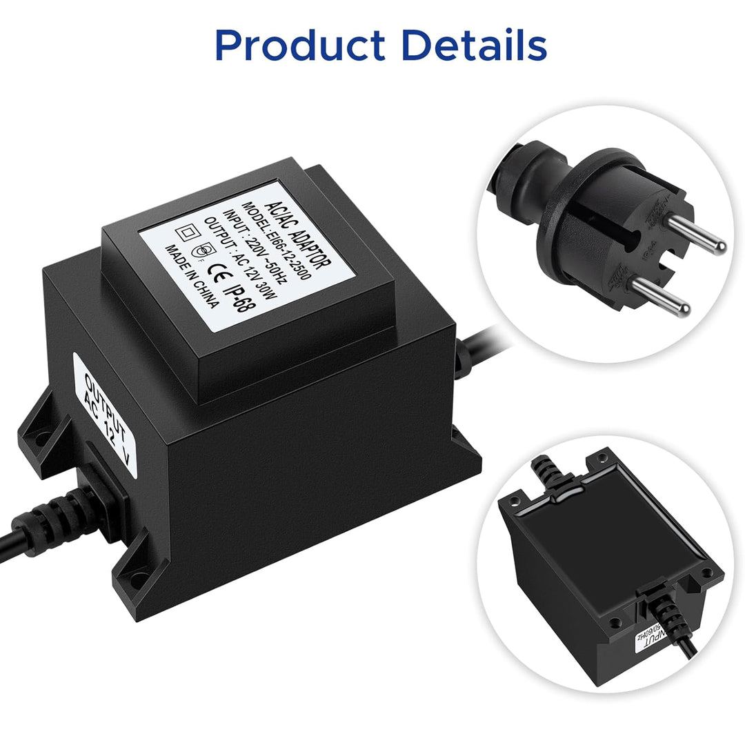 Karyoosi LED Trafo 12V Netzteil AC/AC 30W 2.5A, Aussen Stecker Netzteil Transformator IP68 für LED-B