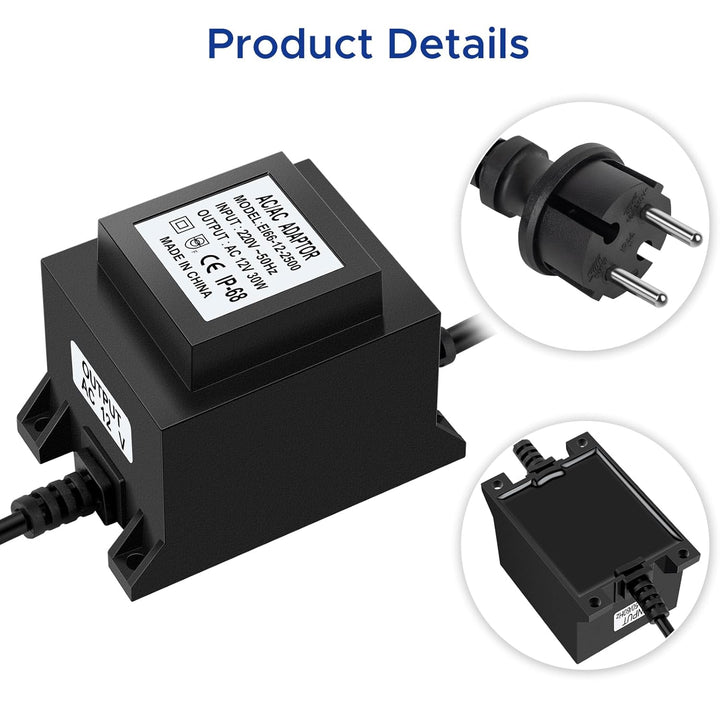 Karyoosi LED Trafo 12V Netzteil AC/AC 30W 2.5A, Aussen Stecker Netzteil Transformator IP68 für LED-B