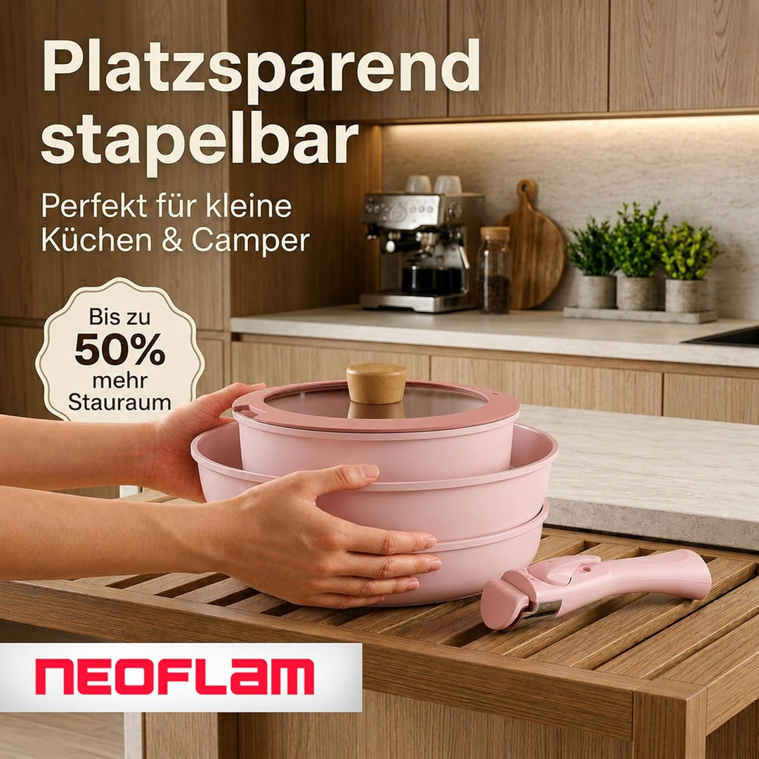 NEOFLAM® - Midas Plus Topf- und Pfannen-Set mit abnehmbarem Griff, 8-teilig, induktionsgeeignet, Ker