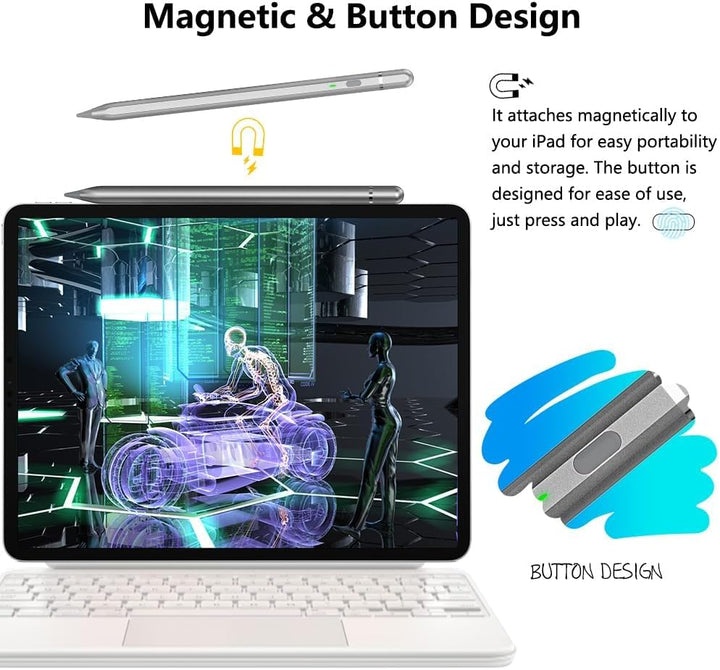 KIROSA Stift für iPad 2018-2023, iPad Stift mit USB-C Schnellladung, Neigung &amp; Handflächenabweisung,