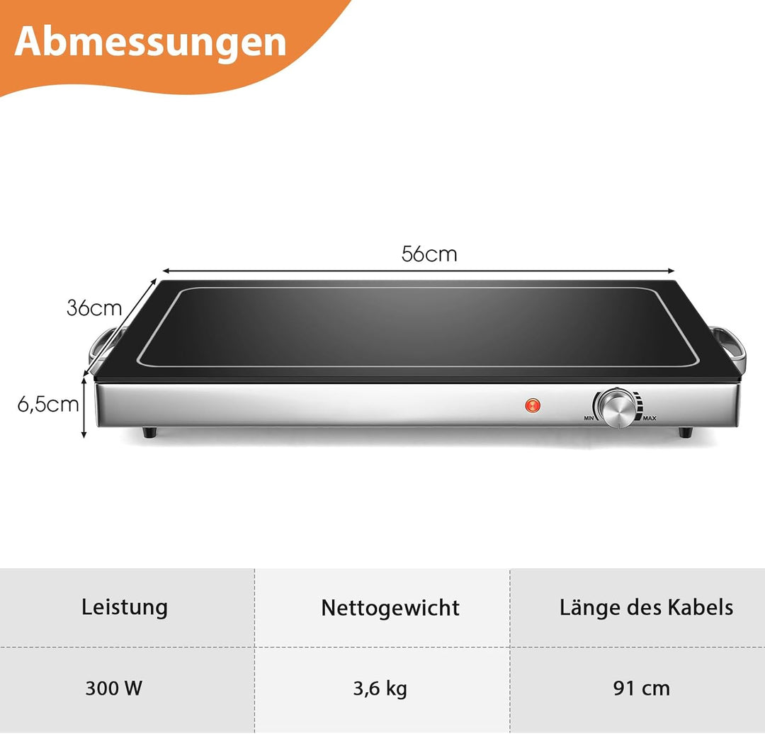 GOPLUS Warmhalteplatte elektrisch, Speisenwärmer mit einstellbarer Temperatur, Buffetwärmer mit Glas