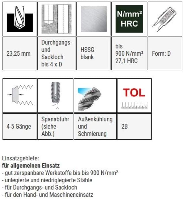 BAER HSSG Gewindebohrer Form D - UNF 1" x 12 - Gewindeschneider - Einschnittgewindebohrer- Gewindesc