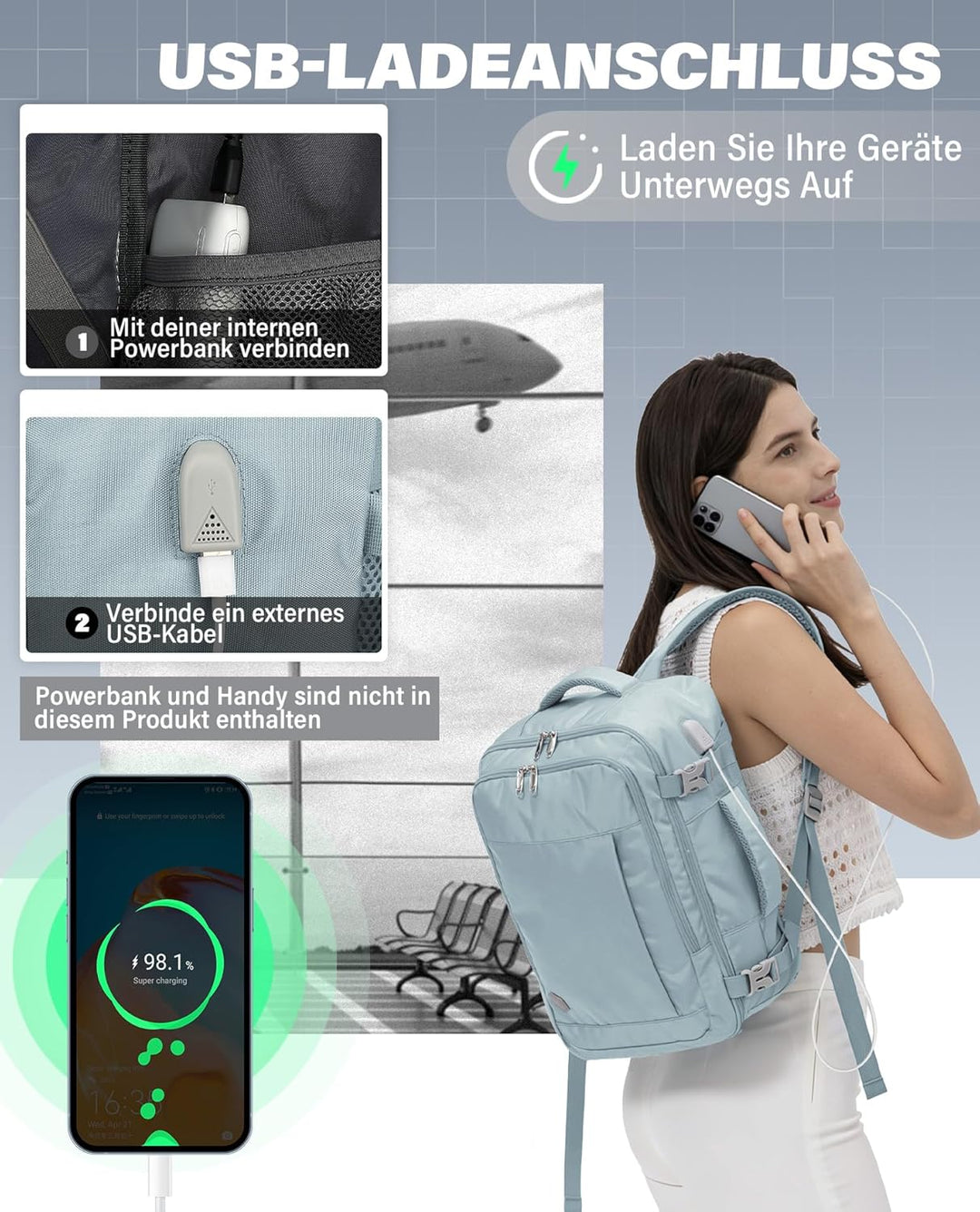 VANKEV für Ryanair Handgepäck 40x20x25 Laptop Rucksack Reiserucksack Klein Handgepäck Tasche Rucksac