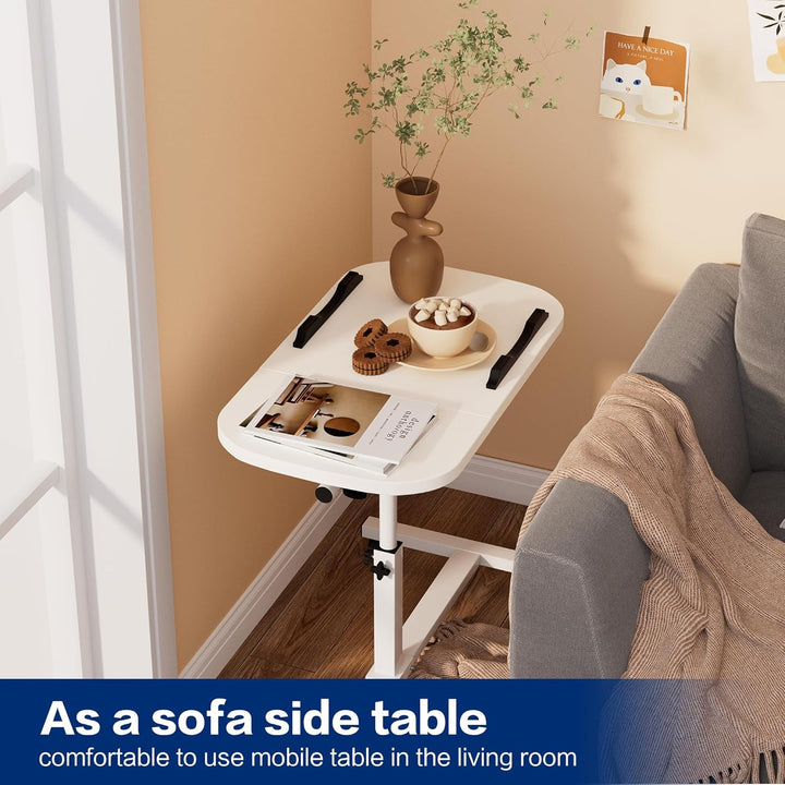 Mobiler Beistelltisch Höhenverstellbarer Pflegetisch für Bett mit 4 Rollen, 60×40cm Laptoptisch, Dre