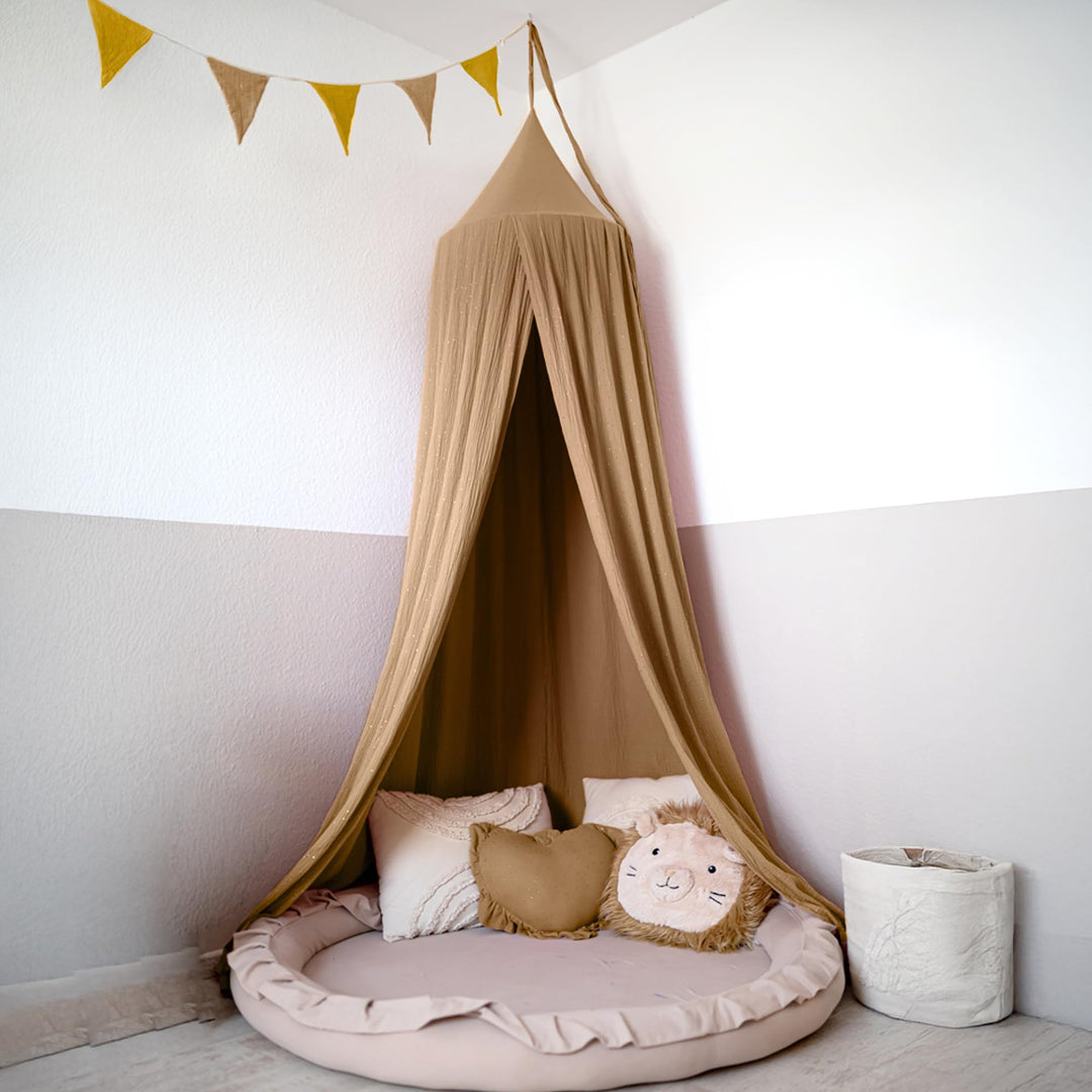 lilimaus Baldachin Kinderzimmer mit Goldapplikation [in 12 Farben] Betthimmel aus 100% Baumwolle Mus