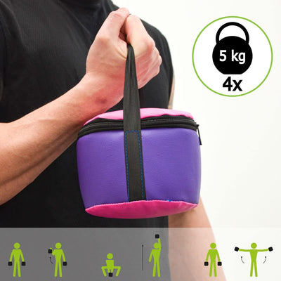 EYEPOWER 20kg Power Bag + 4 Kettlebell Gewichte - Befüllt mit Eisensand - Besser als Geräte: 6 Griff