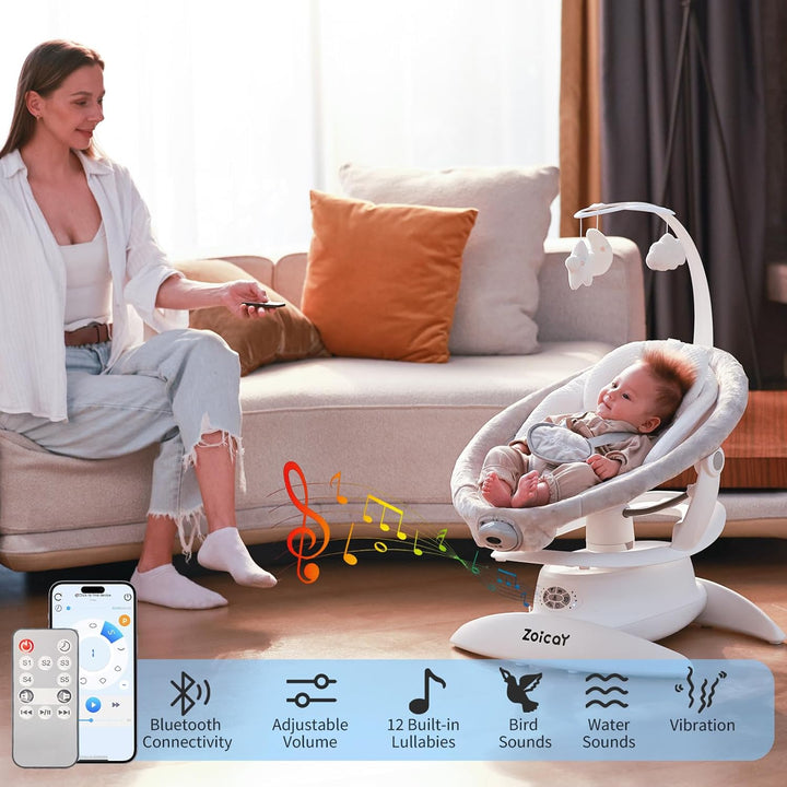 Baby wippe Zoicay 3-in-1 Babywippe Elektrisch für Neugeborene mit 9 modi 360° Drehbar und Schaukel A
