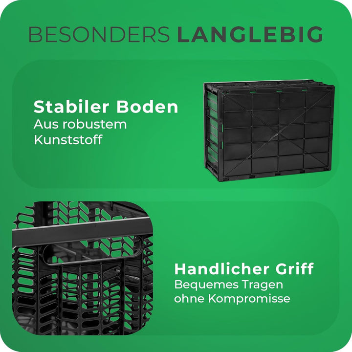 Novaliv Klappboxen faltbar stabil 2x 30L Schwarz Schwarz baskets Einkaufskiste Klappkisten Set Trage