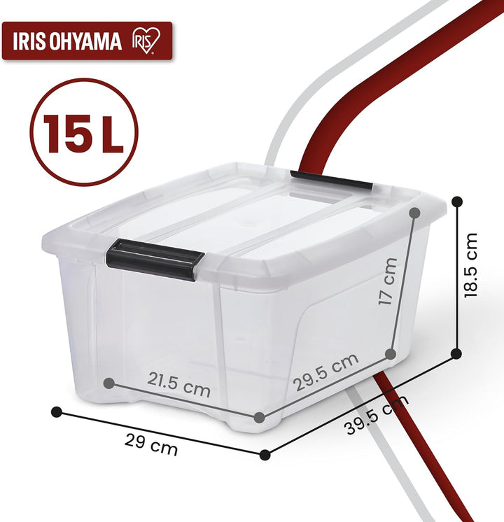 Iris Ohyama, 6er-Set, Aufbewahrungsboxen, 15 L, mit Clips, stapelbar, Wohnzimmer, Schlafzimmer, Gara