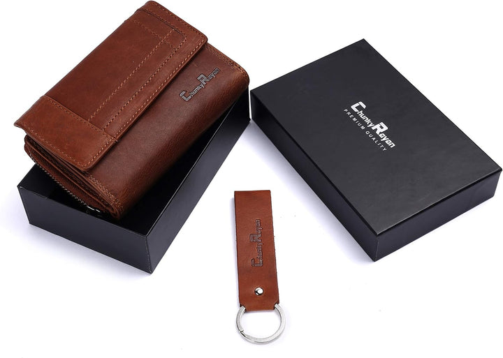 Chunkyrayan Echtleder Damen Geldbörse Hochwertig Vintage RFID Schutz inklusive Leder Schlüsselanhäng