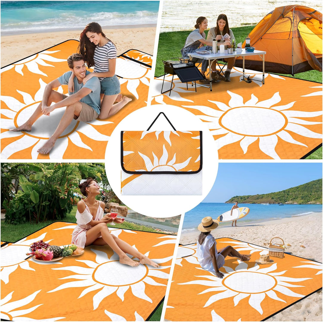 Picknickdecke 200x200 cm，XXL Stranddecke wasserdicht sandfrei, faltbare Strandmatte aus Dreischichti