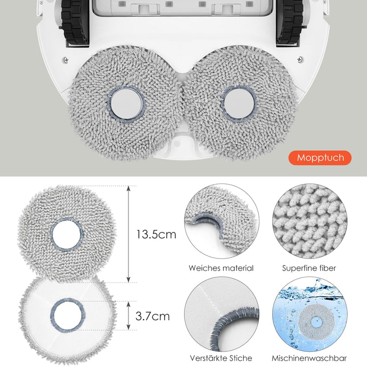 Zubehörset für Dreame L10s Pro Ultra Heat, 6*Staubbeutel 6*Mopp Wischpad 1*Hauptbürste 4*Seitenbürst