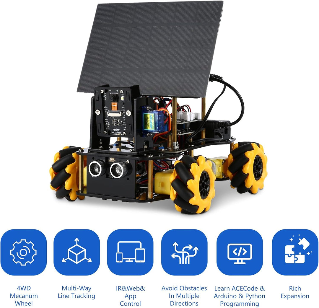 4-in-1-ESP32-Smart-Kamera-Solarroboterauto, 4WD-Fernbedienungsauto-Robotik-Kit für Kinder im Alter v