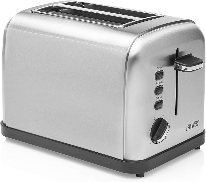 Princess Edelstahl Toaster mit zwei Schlitze – herausnehmbares Krümmelfach - Auftau-, Aufwärm- & Sto