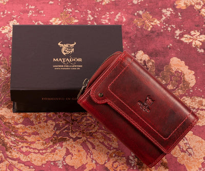 MATADOR Damen Leder Geldbörse TüV geprüfter RFID & NFC Schutz Frauen Portemonnaie Ladies Wallet Red/