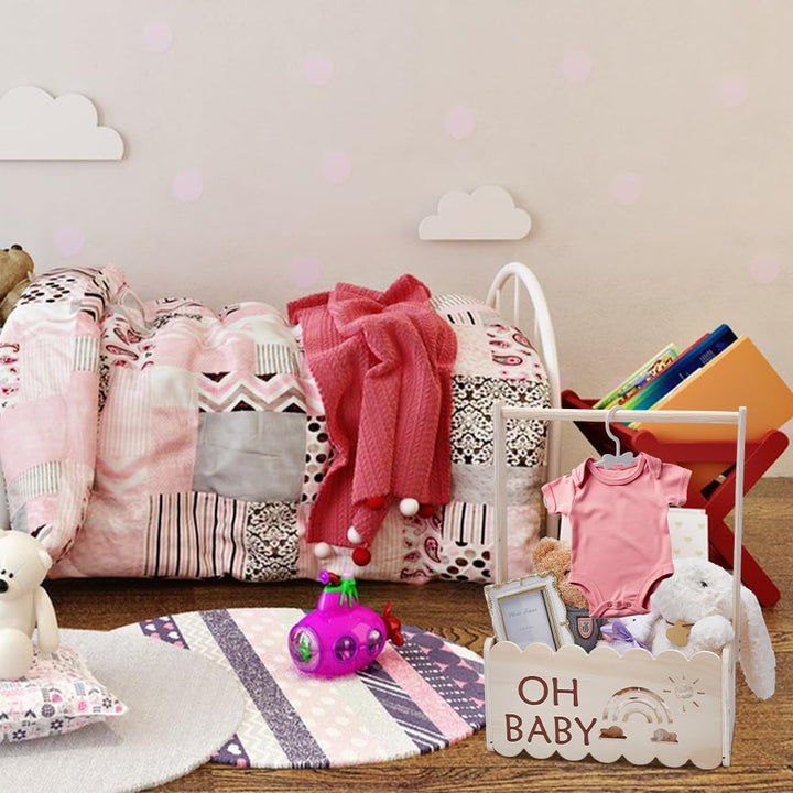 UNICRAFTALE Holz Baby Geschenk Korb mit Griff Kinder Kleiderbügel Baby-Aufbewahrungskorb Holzkiste f