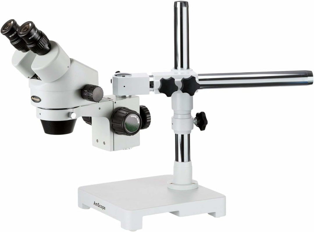 AmScope SM-3B Stereo-Zoom-Mikroskop mit Einarmigem Auslegerständer, 7X-45X, Weiss