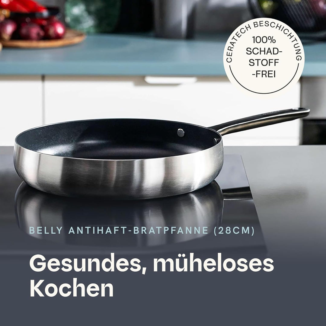 Berghoff Home Edelstahl Bratpfanne 28cm – Antihaft-Pfanne ohne PFAS – beschichtete Universalpfanne f