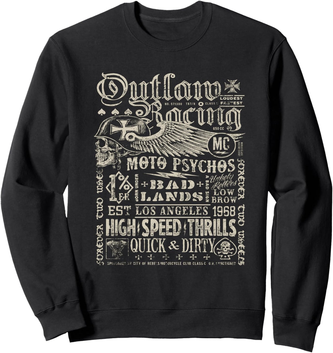 Skull Motorcycle Gift Biker Outlaw Pyscho Racing Dirty Wing Sweatshirt