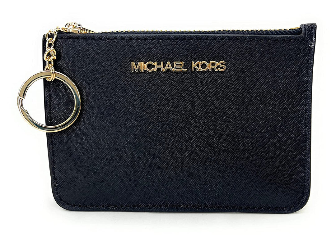 Michael Kors Jet Set Travel Small Top Zip Coin Pouch with ID Holder in Saffiano Leather Schwarz, Sch