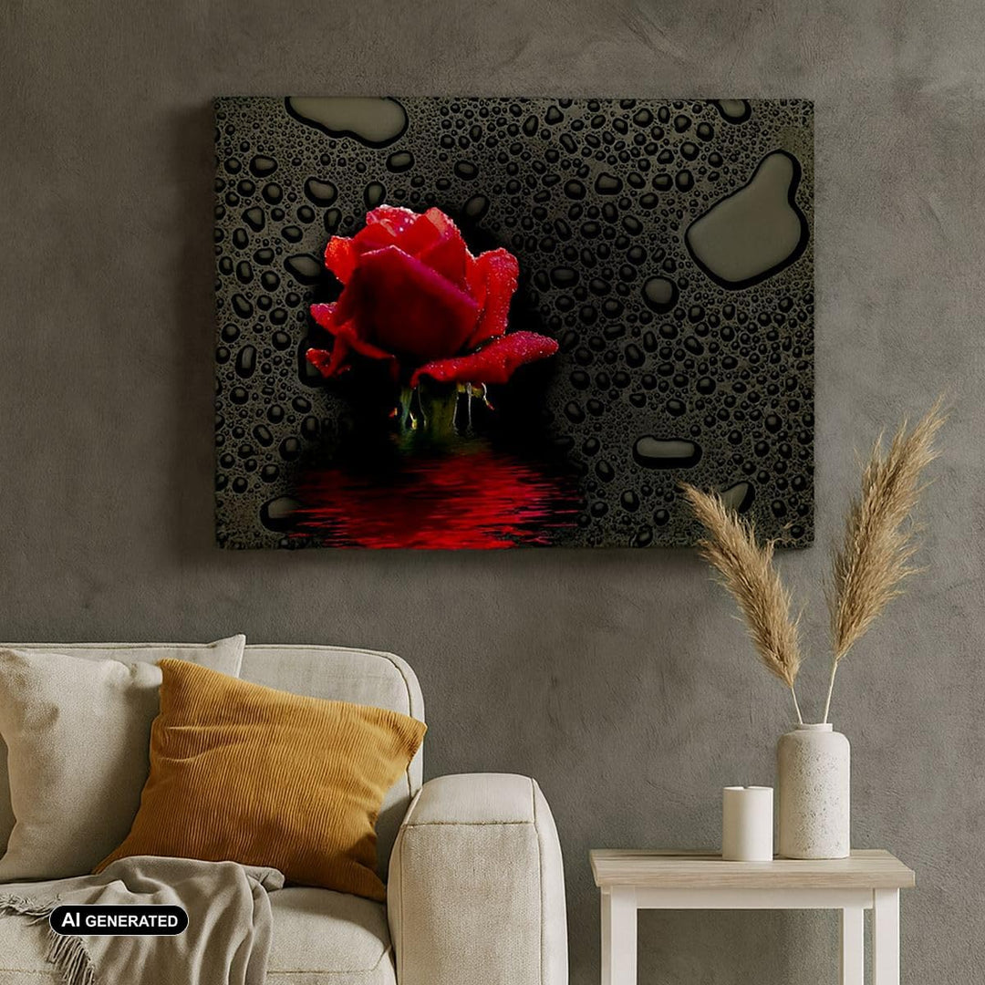 Bilder auf Leinwand 100x70cm Leinwandbild Blume rote rose wasser tau Gross Wanddeko Bild Schlafzimme