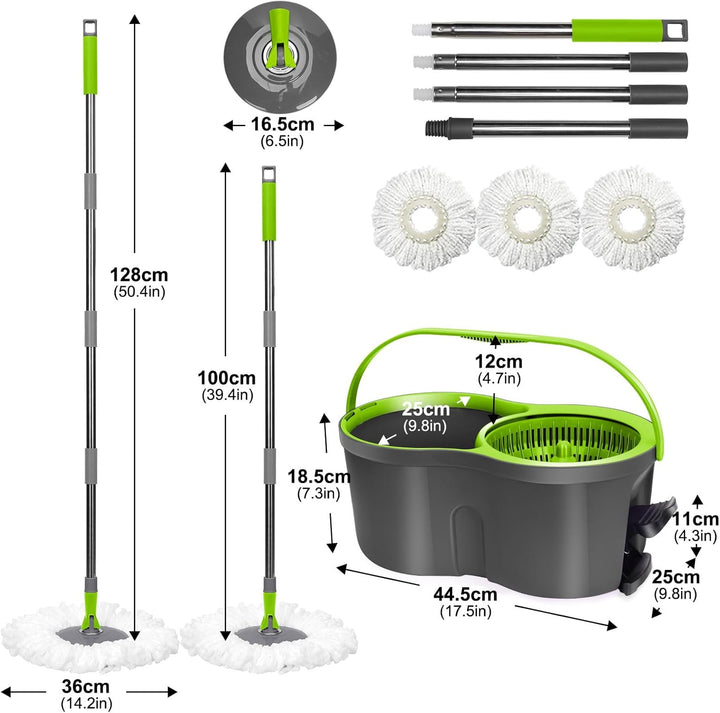 Wischmopp Set mit Eimer, Masthome 2-in-1 Bodenwischer Komplett Set mit 3 Mikrofaser-Pads, Wischmopp