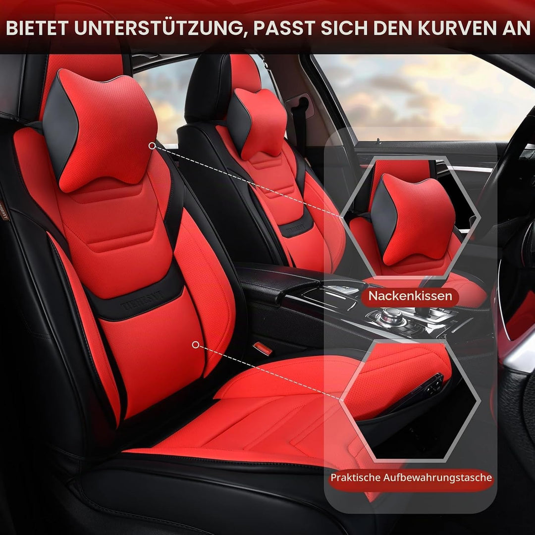 Komplettset Autositzbezüge aus atmungsaktivem Kunstleder Für Vorder- und Rücksitze inkl. Kopfstützen