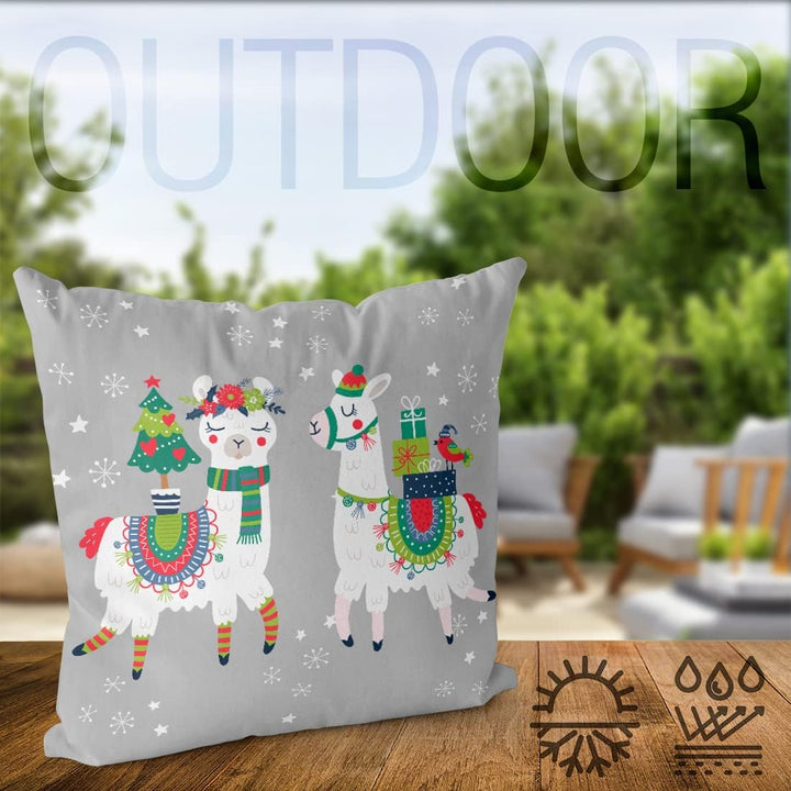 VOID Lamas Weihnachten grau Kissenbezug Kissenhülle Sofakissen Kissen Deko Weihnachten Winter Weihna