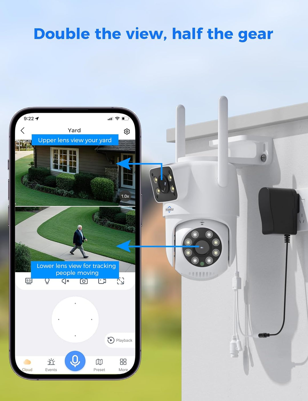 Hiseeu [Dual-Objektiv 3MP Überwachungskamera Aussen WLAN,2,4G/5G Dual-Ansicht PTZ WiFi Kamera Outdoo
