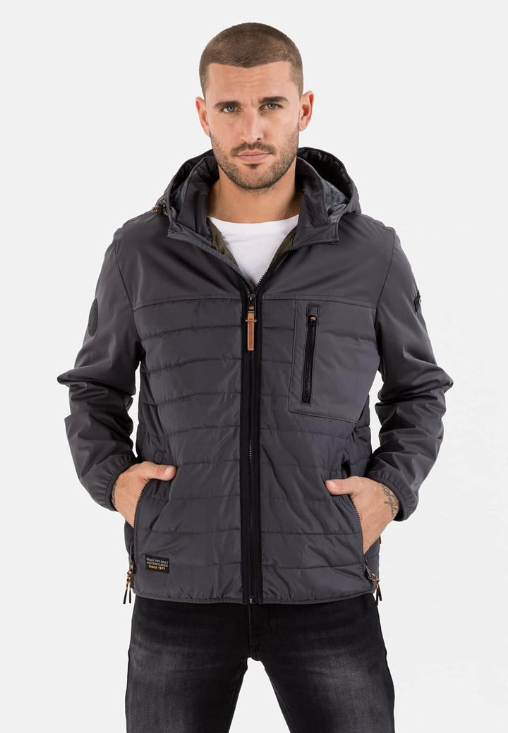 camel active Herren Hybrid-Blouson mit Kapuze 66 Grau, 66 Grau