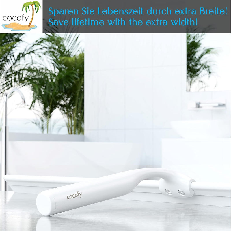 cocofy Duschabzieher schwarz matt breit XXL 45 cm ohne Bohren für Dusche, Fliesen mit Haken, Ersatzg