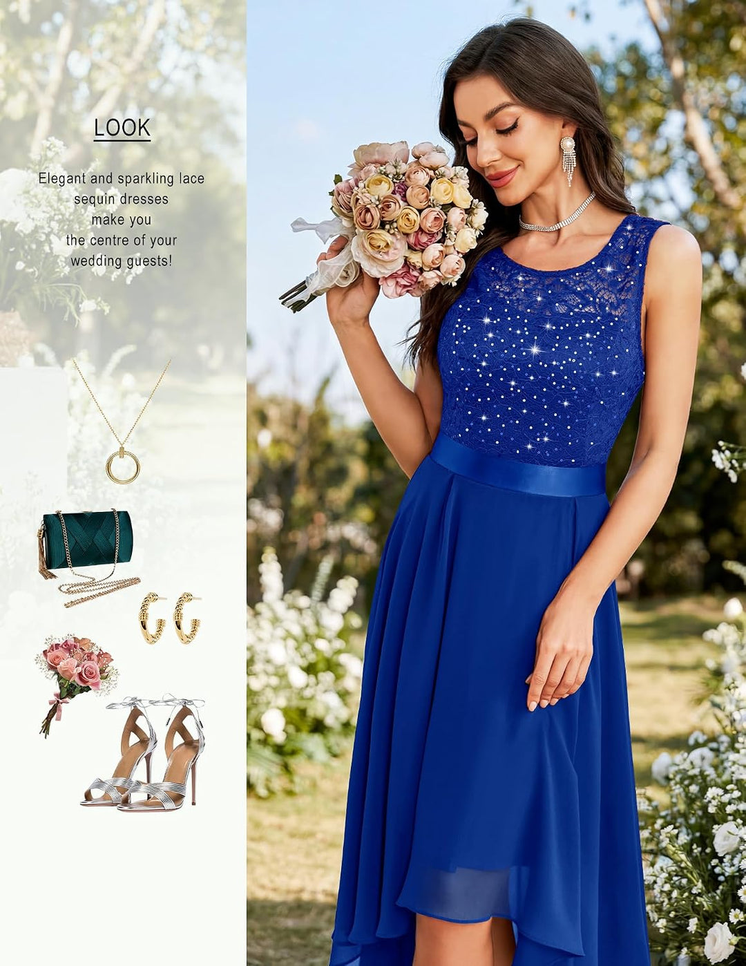 Berylove Damen Vokuhila Cocktailkleid Abendkleider Elegant für Hochzeit Festliche Kleider Ärmellos B