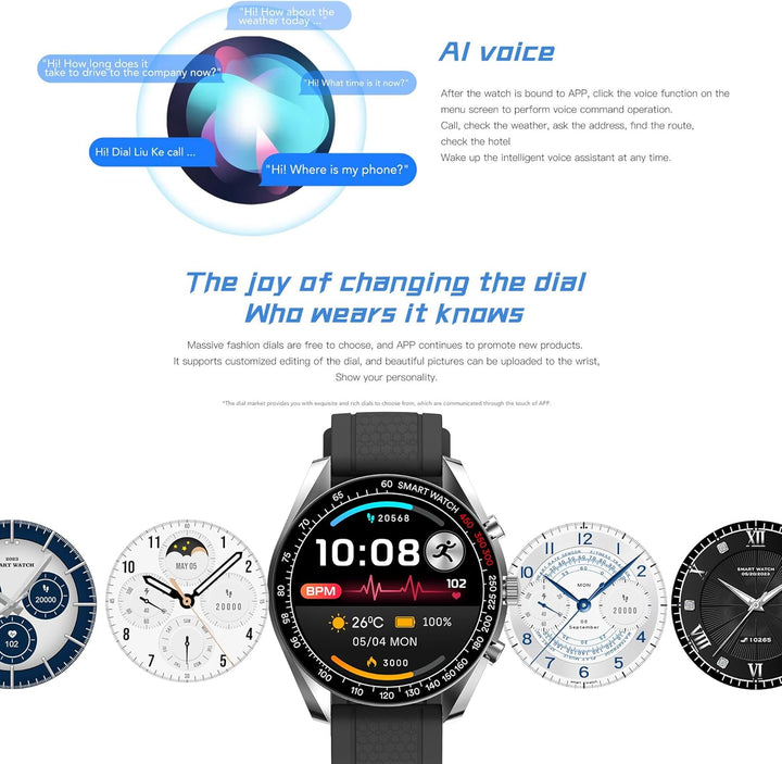 Smartwatch Herren mit Telefonfunktion, 1,39" DIY HD Voll Touchscreen Uhren Fitness Tracker 123 Sport