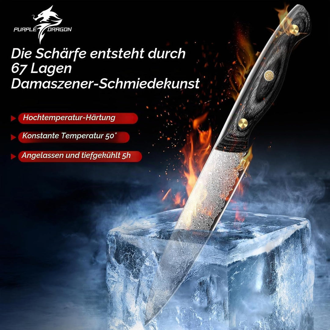 Purple Dragon Damast Universalmesser 13cm - Kleines Küchenmesser mit VG10 Kernen - Vielseitiges Koch