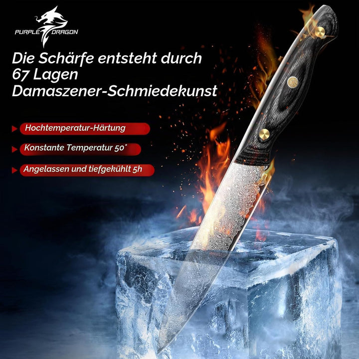 Purple Dragon Damast Universalmesser 13cm - Kleines Küchenmesser mit VG10 Kernen - Vielseitiges Koch