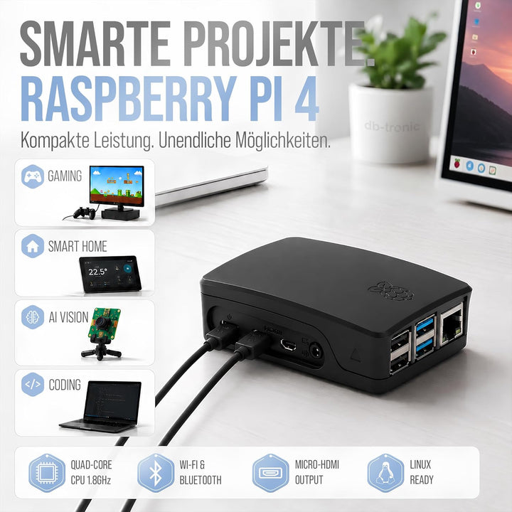 Raspberry Pi 4 8GB Starter-Kit | 64GB Black Edition | Offizielles Netzteil 15W | Offizielles Gehäuse
