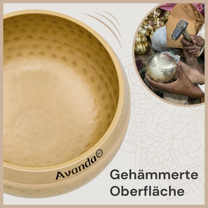 Tibetisches Klangschalen-Set für Yoga, Meditation, Entspannung - gehämmerte Tibetische Klangschale Ø