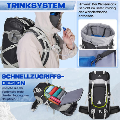 IGOLUMON Wanderrucksack 60L Herren Damen Trekkingrucksack Reiserucksack Grosser Wasserdicht Wandern